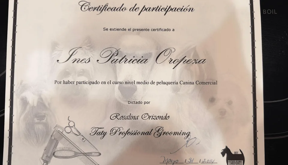 Certificado Peluquería Canina Comercial